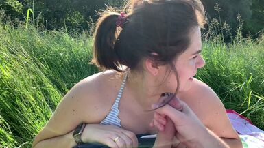 Public Blowjob - people walk and drive by - I cum in mouth - 1 image