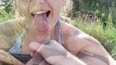Public Blowjob - people walk and drive by - I cum in mouth - 10 image