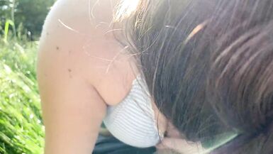 Public Blowjob - people walk and drive by - I cum in mouth - 14 image