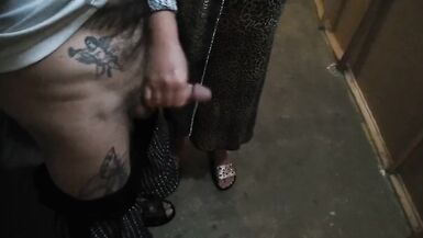 a girl jerks off my cock in the entrance