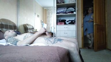 helped me cum by jerking off my cock in the room - 2 image