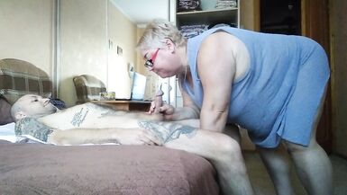 helped me cum by jerking off my cock in the room