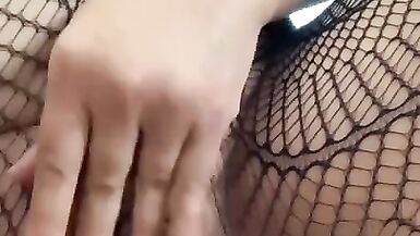 Horny Pregnant with Long Nipples Ripping off Fishnets to Touch her Meaty Pussy - 12 image