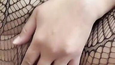 Horny Pregnant with Long Nipples Ripping off Fishnets to Touch her Meaty Pussy - 13 image