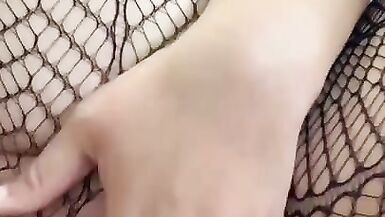 Horny Pregnant with Long Nipples Ripping off Fishnets to Touch her Meaty Pussy - 14 image