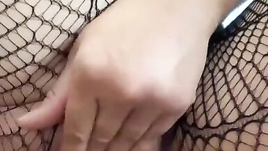 Horny Pregnant with Long Nipples Ripping off Fishnets to Touch her Meaty Pussy - 15 image