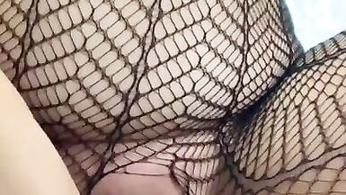 Horny Pregnant with Long Nipples Ripping off Fishnets to Touch her Meaty Pussy - 3 image