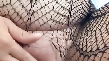 Horny Pregnant with Long Nipples Ripping off Fishnets to Touch her Meaty Pussy - 8 image