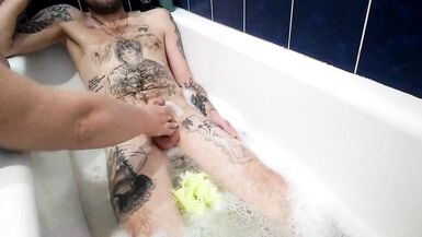 stepmom jerks off my cock and bathes me in the bathroom - 3 image