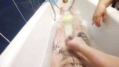 stepmom washes me in the bathroom and jerks off my cock - 15 image