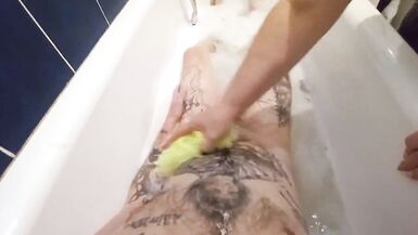 stepmom washes me in the bathroom and jerks off my cock - 2 image