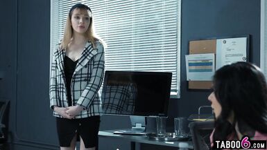 Swapping secretaries becomes lesbian sex in the office - 2 image
