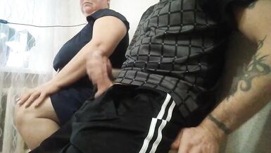 jerking off my cock in the office and helping me to cum - 13 image