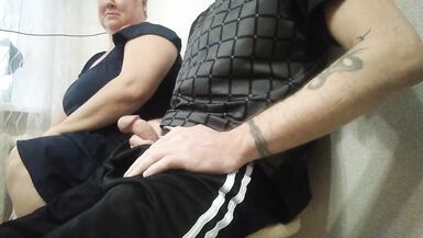 jerking off my cock in the office and helping me to cum - 2 image