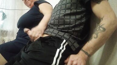 jerking off my cock in the office and helping me to cum