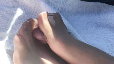 Sexy French Pedi Tan Nylons Car Footjob Tease - 5 image