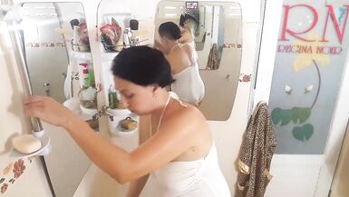 Lady shaves her armpits  shower room, lathers her body 1-3 - 2 image