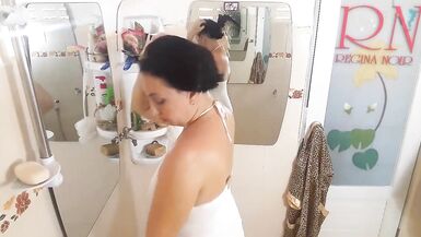 Lady shaves her armpits  shower room, lathers her body 1-3 - 9 image