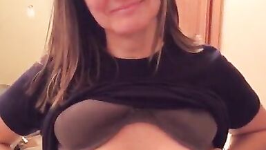 Shy Wife Showing her Perfect Tits in Bathroom - 14 image