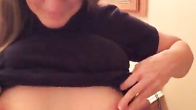 Shy Wife Showing her Perfect Tits in Bathroom - 4 image