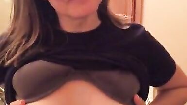 Shy Wife Showing her Perfect Tits in Bathroom - 7 image