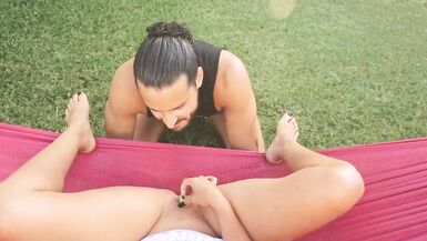 Beautiful Latina wife Jolla gets pussy eaten on a hammock - 2 image
