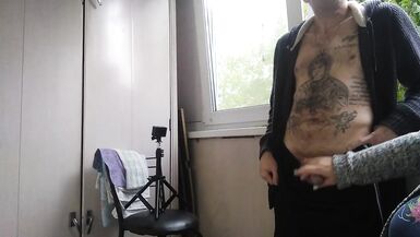 she jerks off my cock on a smoke break - 3 image