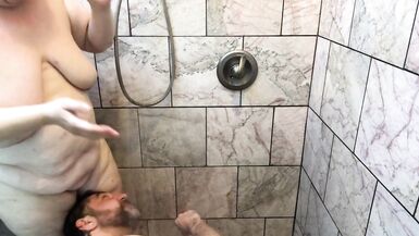 Amateur BBW Couple has Playful Shower Sex - Homemade Real Couple Sex in the Shower Mature Granny TnD - 15 image