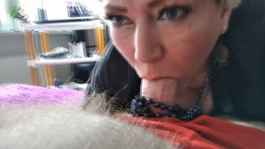 My mature busty slut wife sucks my dick & jumps on my cock! - 1 image