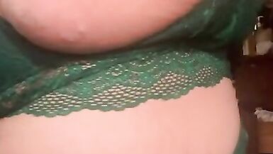 BBW PAWG MILF trying on Green Lingerie Huge Tits - 6 image