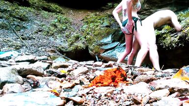 WATERFALL OUTDOOR - Romantic SENSUAL PEGGING - Switch - HARD DP PASSIONATE POUNDING! Stand Lift FUCK - 3 image