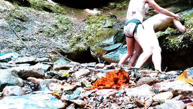 WATERFALL OUTDOOR - Romantic SENSUAL PEGGING - Switch - HARD DP PASSIONATE POUNDING! Stand Lift FUCK - 7 image
