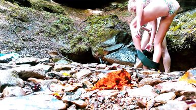 WATERFALL OUTDOOR - Romantic SENSUAL PEGGING - Switch - HARD DP PASSIONATE POUNDING! Stand Lift FUCK - 8 image
