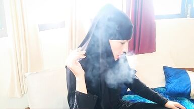 Shameless Muslim Girl Masturbating, Smoking, Inserting the Cigarette to Pussy on the Balcony - 7 image