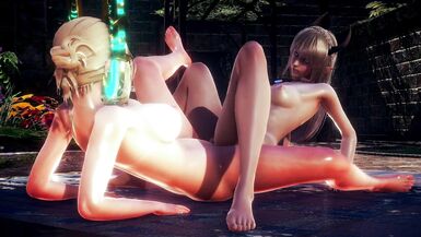 TWO LESBIAN ELVES ARRANGED HOT SEX IN THE FOREST | 3D Hentai - 2 image