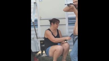 Fun at camp leads to cum on tits